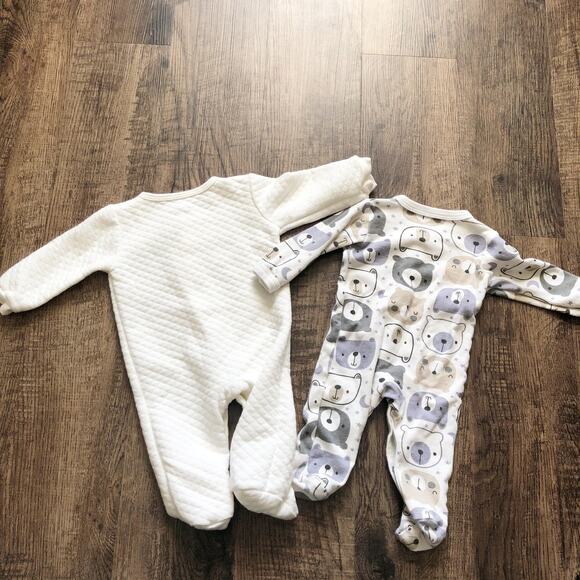 Baby Gear Boy 3-6M Bear Long Sleeve Quilted Footie Snap Button Closure Outfits - Picture 2 of 6